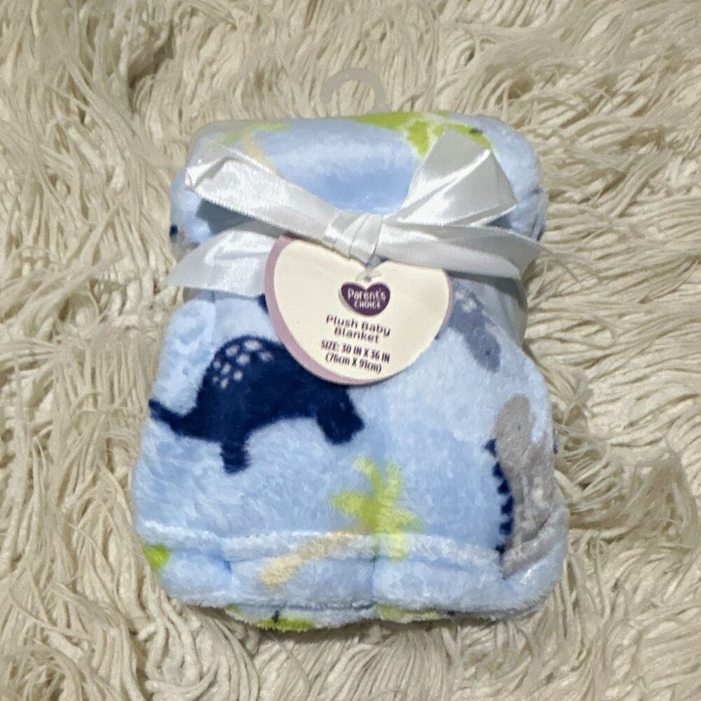 New Parent's Choice Dinosaur Plush Baby Blanket Lovey Blue Green 30 x 36 in